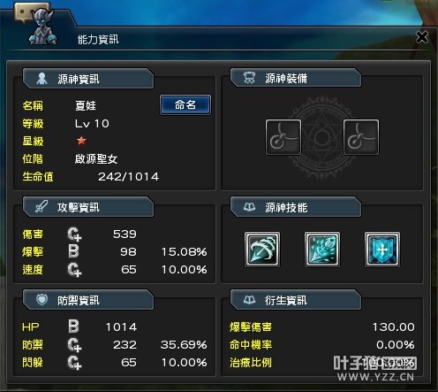 按下能力资讯按钮后可以观看源神的能力详细资讯